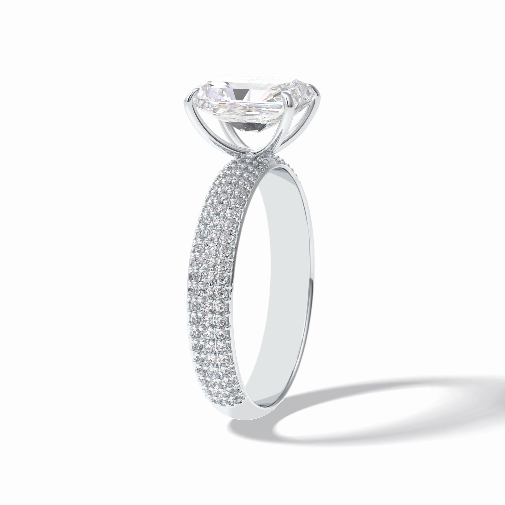 2.0 CT Radiant Cut Pave Style Moissanite Engagement Rings