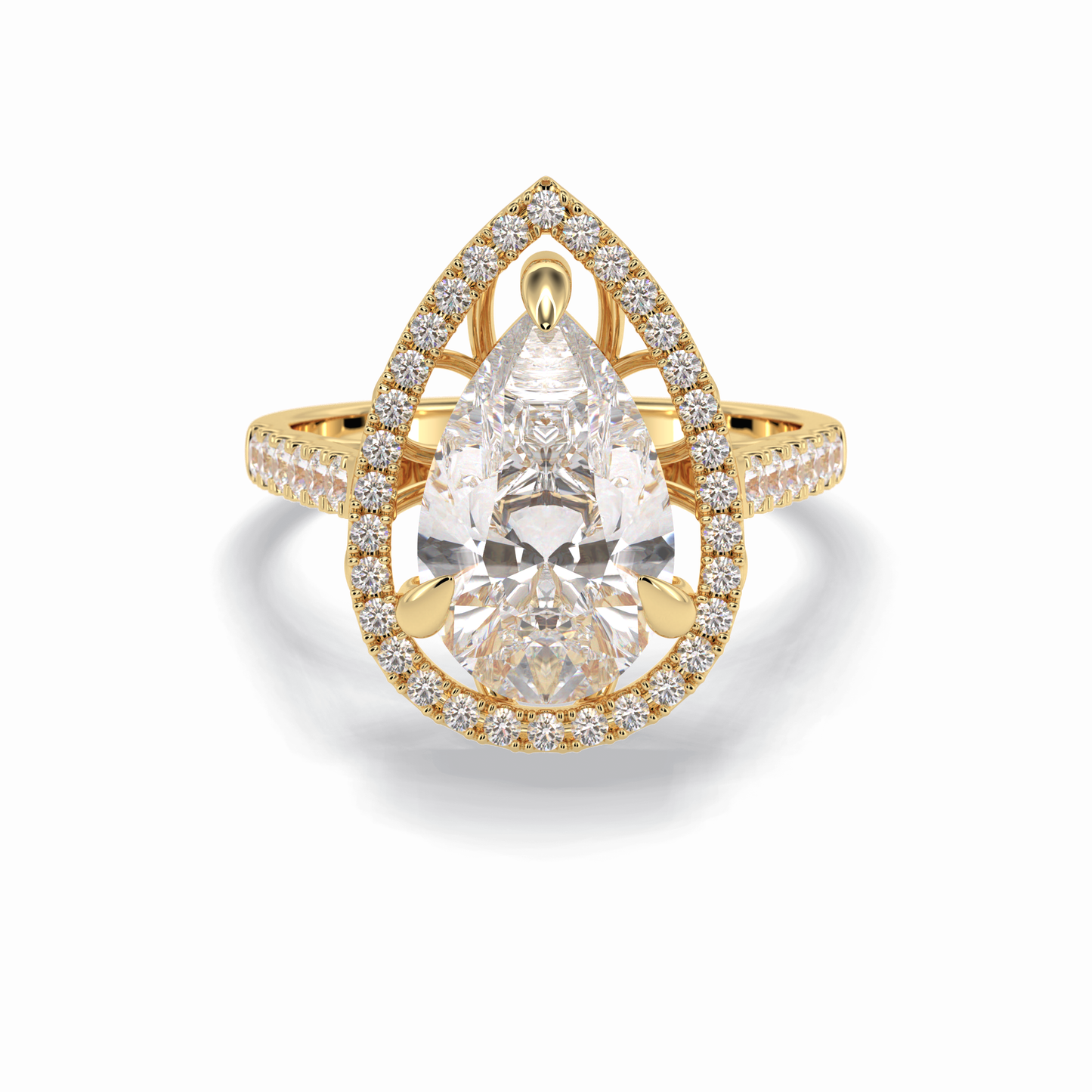 3.0 CT Pear Cut Halo & Pave Style Moissanite Engagement Rings