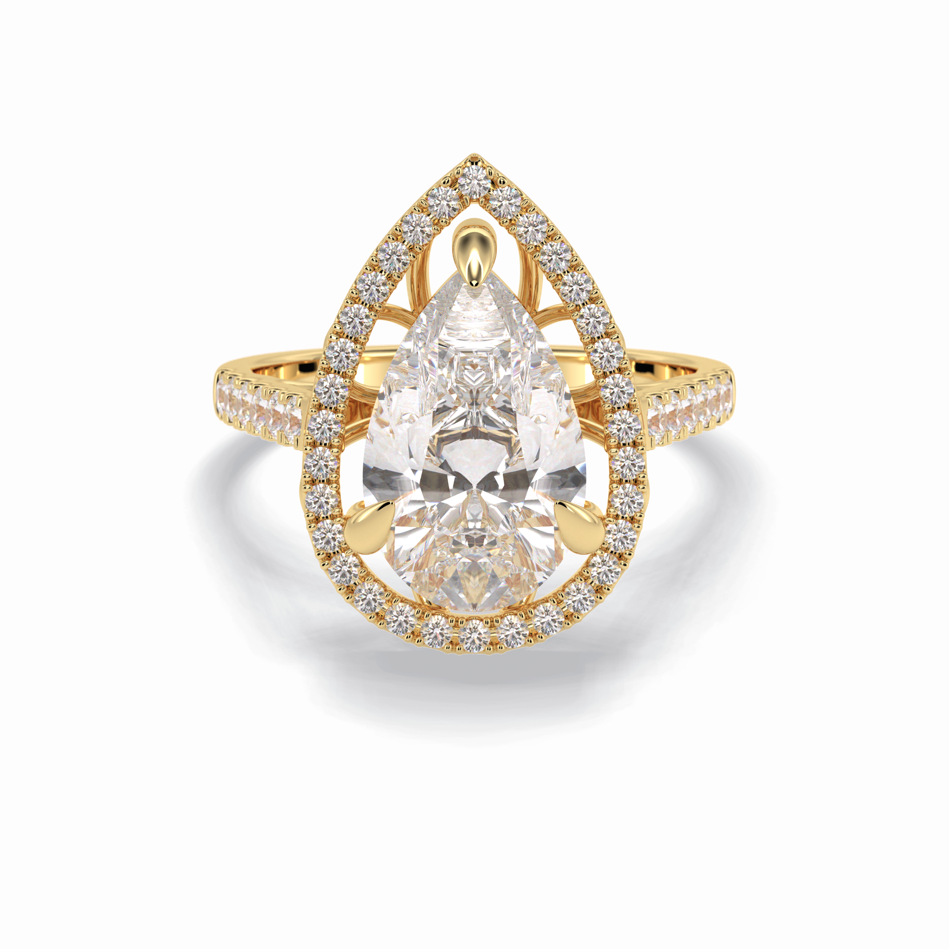 3.0 CT Pear Cut Halo & Pave Style Moissanite Engagement Rings