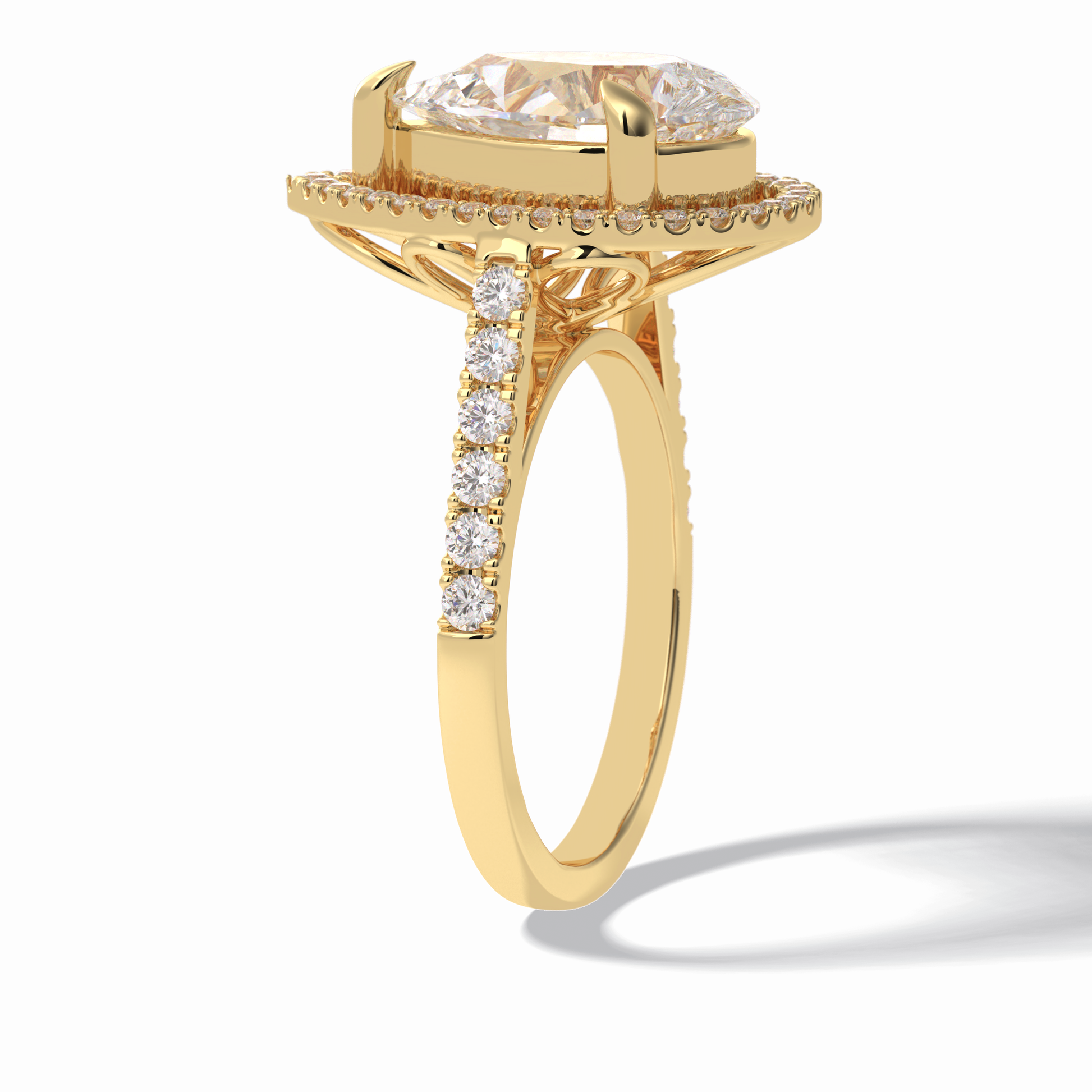3.0 CT Pear Cut Halo & Pave Style Moissanite Engagement Rings