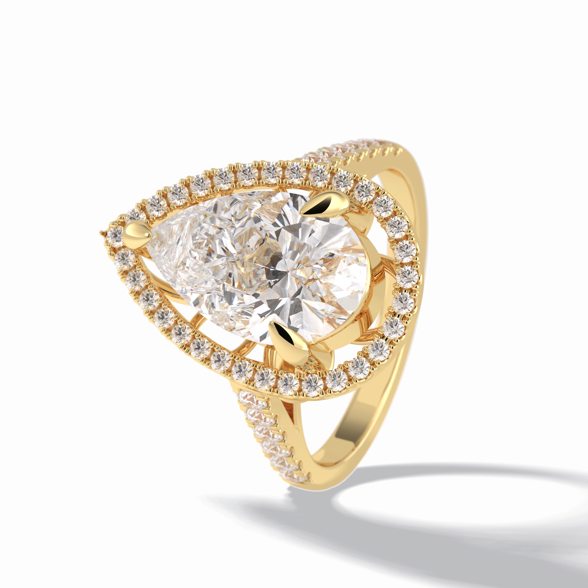 3.0 CT Pear Cut Halo & Pave Style Moissanite Engagement Rings