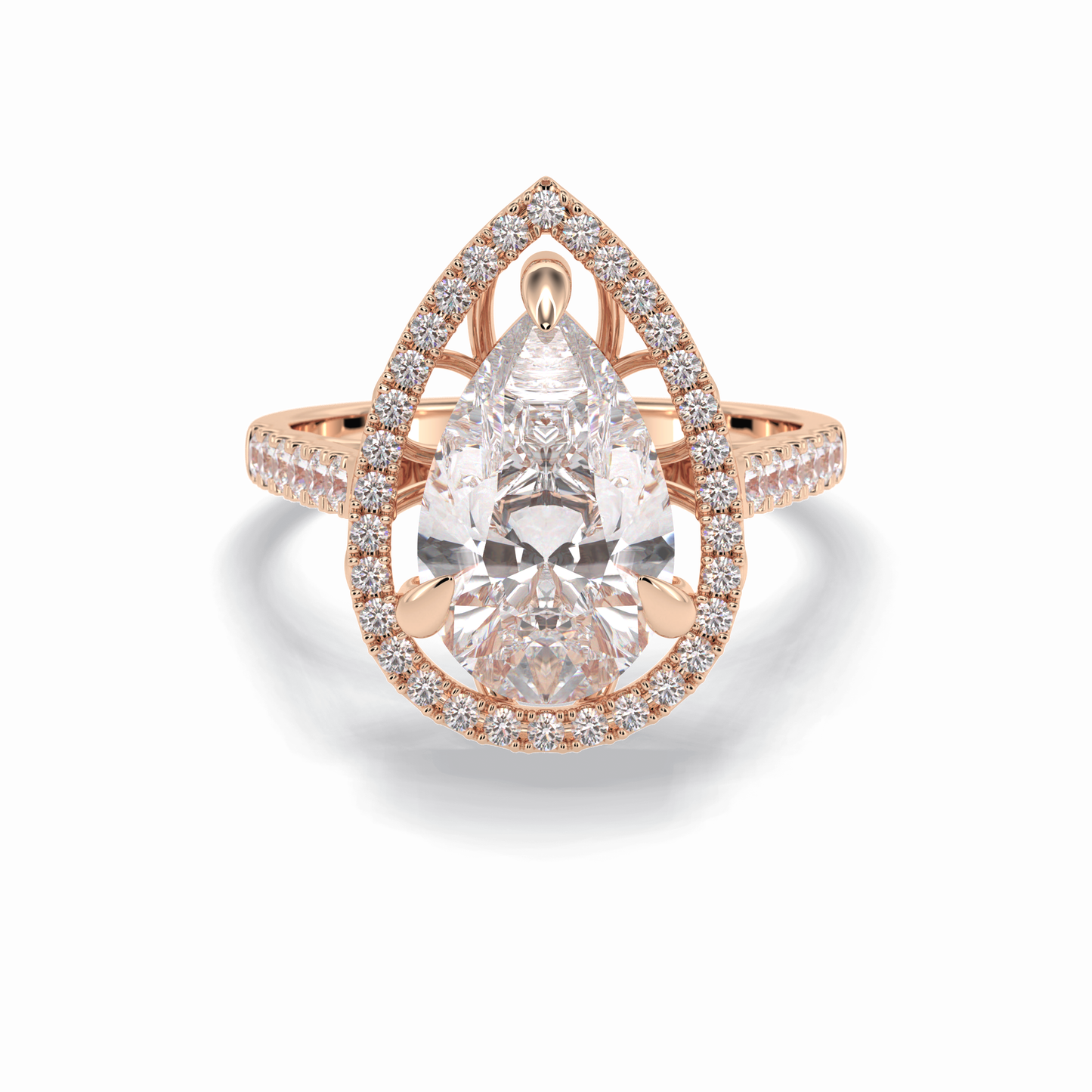3.0 CT Pear Cut Halo & Pave Style Moissanite Engagement Rings