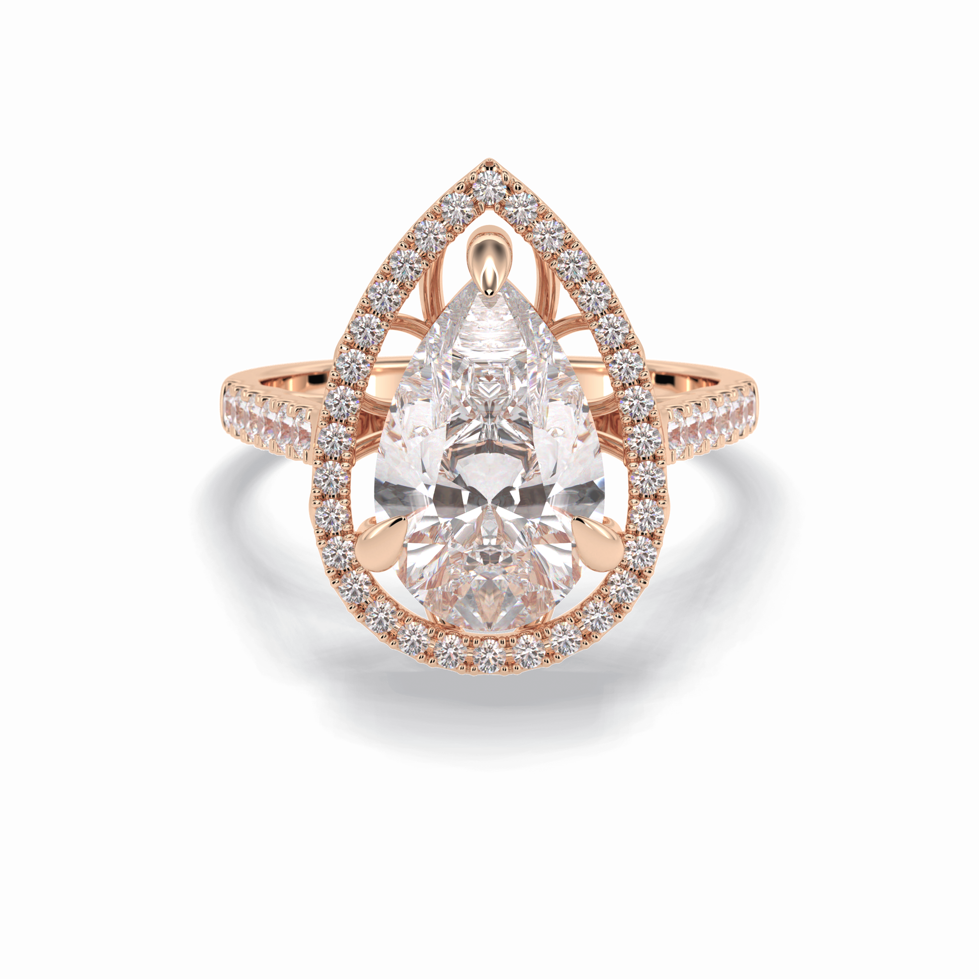 3.0 CT Pear Cut Halo & Pave Style Moissanite Engagement Rings