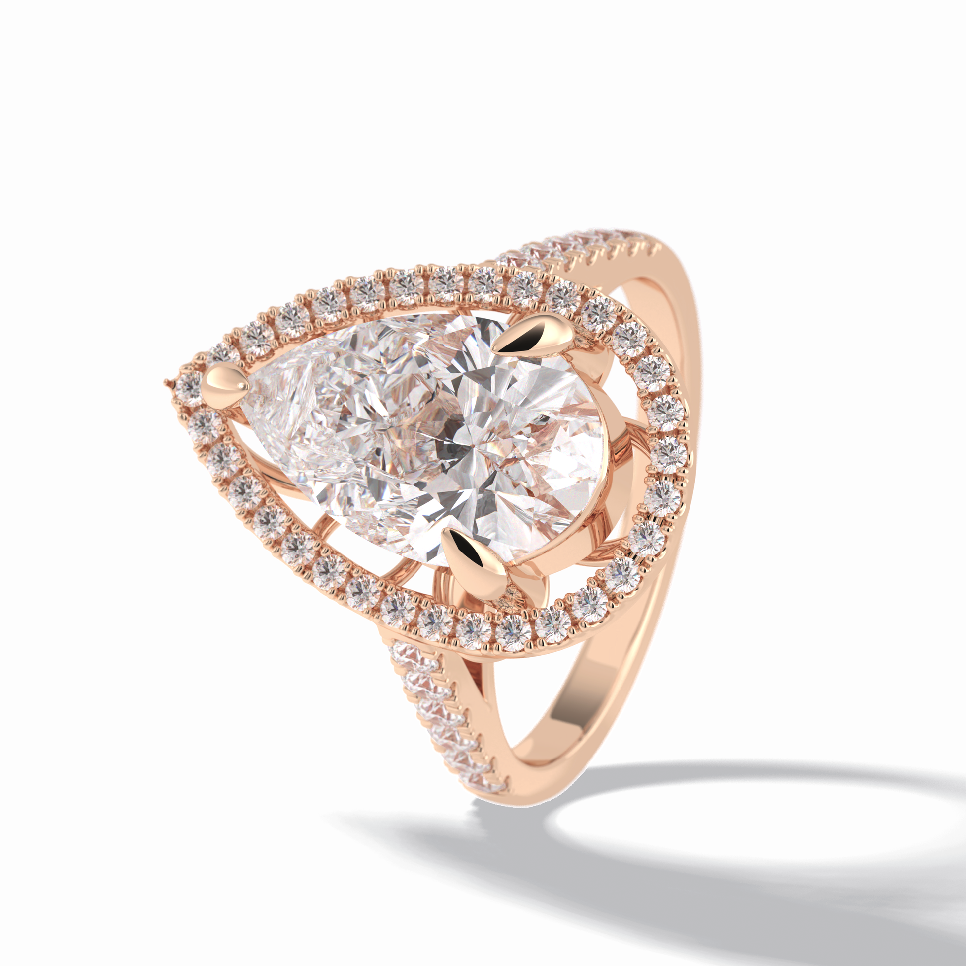 3.0 CT Pear Cut Halo & Pave Style Moissanite Engagement Rings