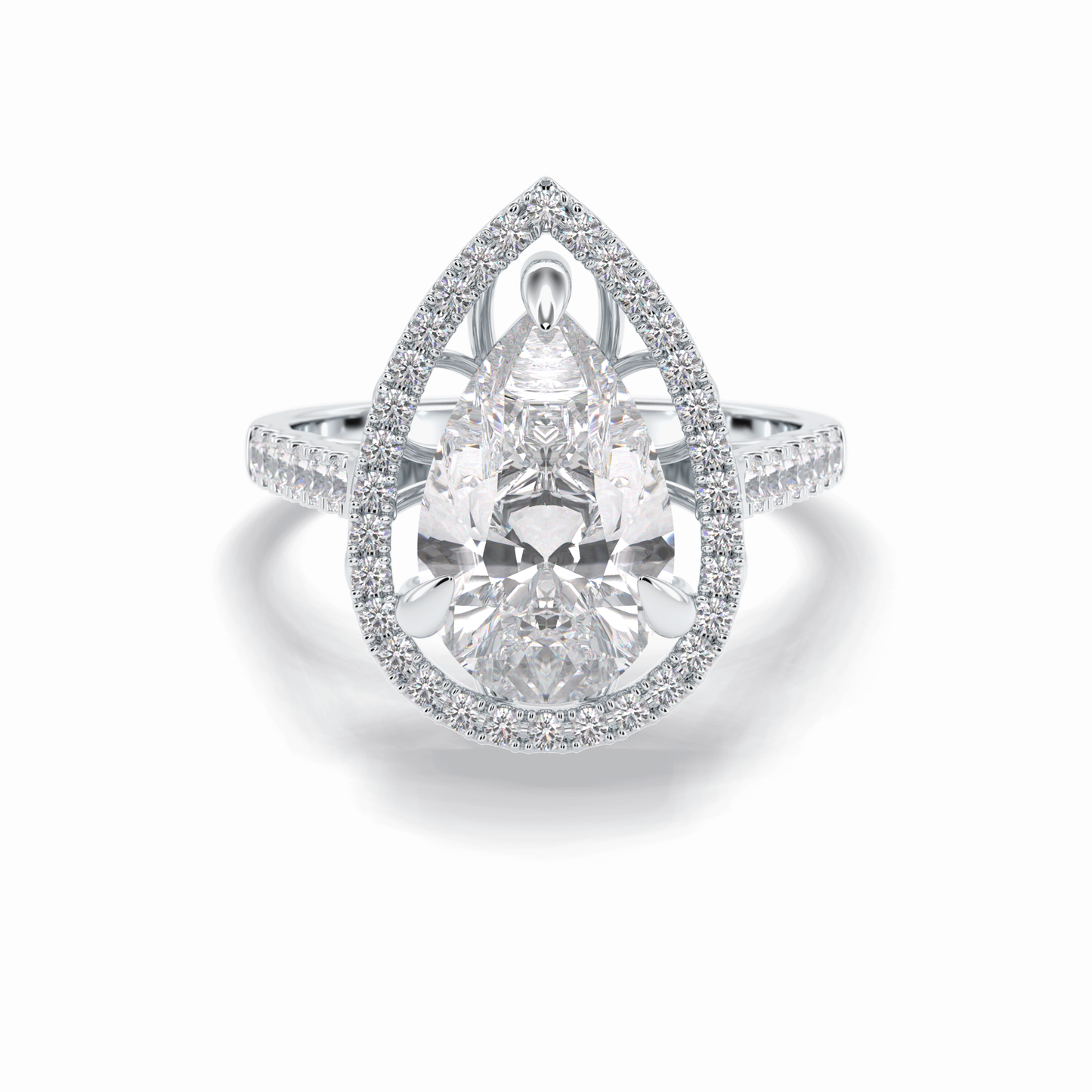 3.0 CT Pear Cut Halo & Pave Style Moissanite Engagement Rings
