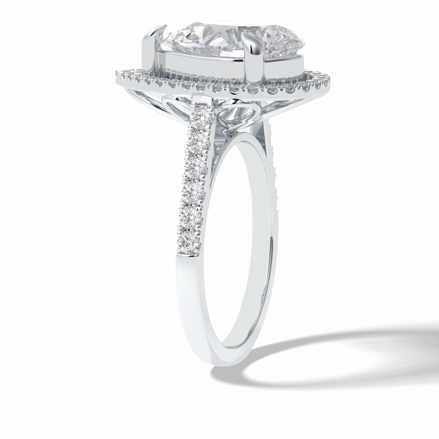 3.0 CT Pear Cut Halo & Pave Style Moissanite Engagement Rings