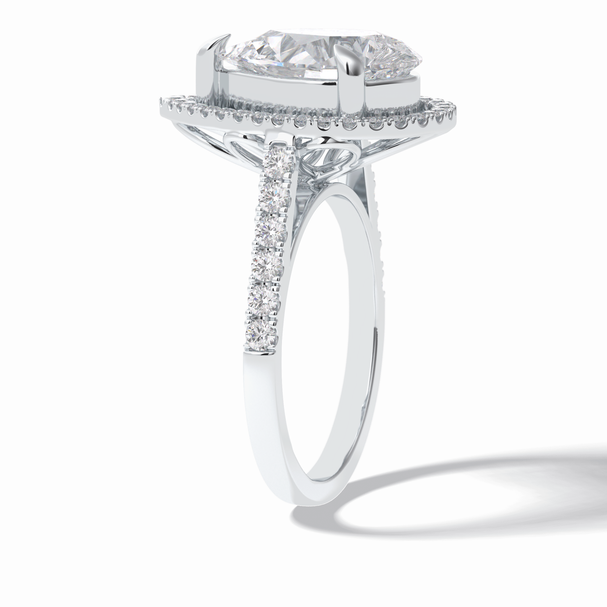 3.0 CT Pear Cut Halo & Pave Style Moissanite Engagement Rings