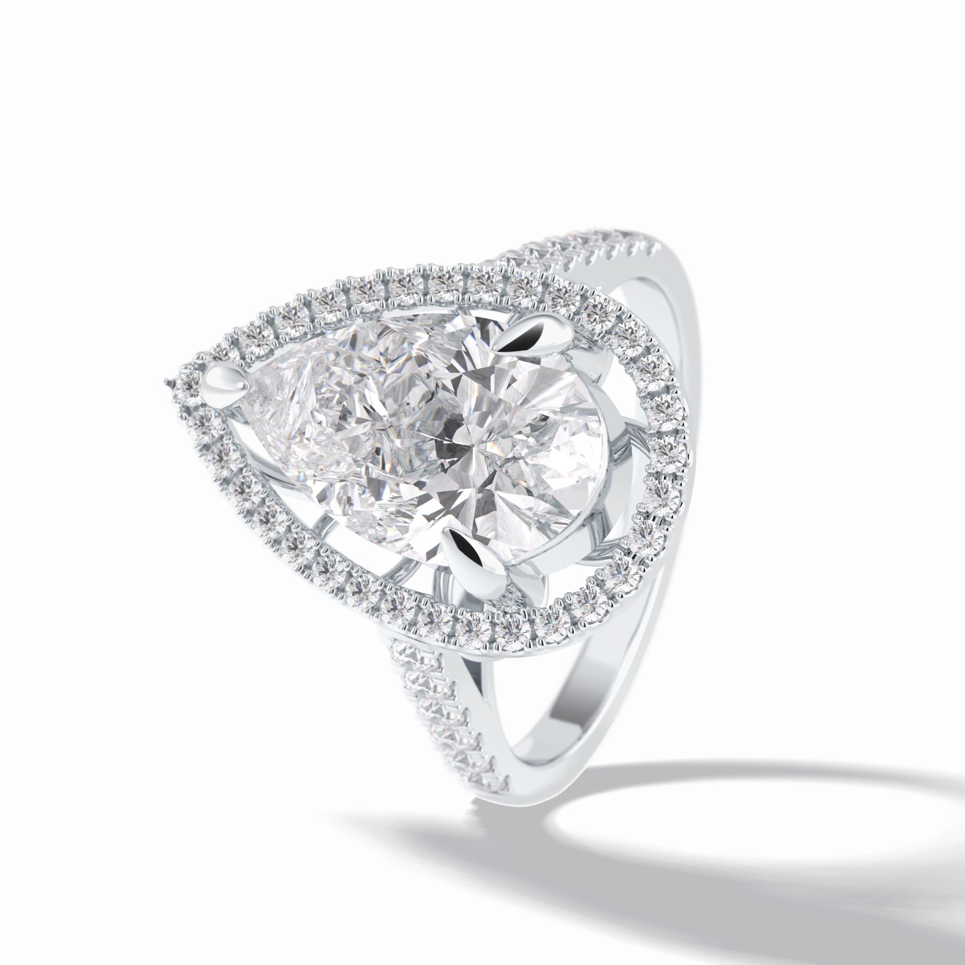 3.0 CT Pear Cut Halo & Pave Style Moissanite Engagement Rings