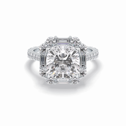4.02 CT Cushion Cut Halo & Pave Style Moissanite Engagement Rings