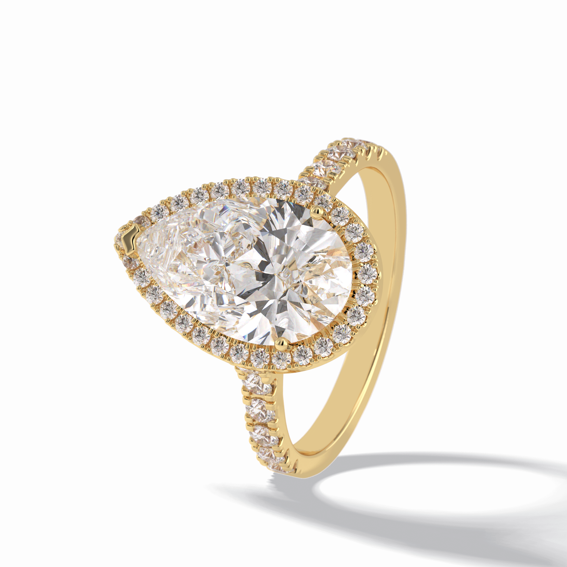 3.07 CT Pear Cut Halo & Pave Style Moissanite Engagement Rings
