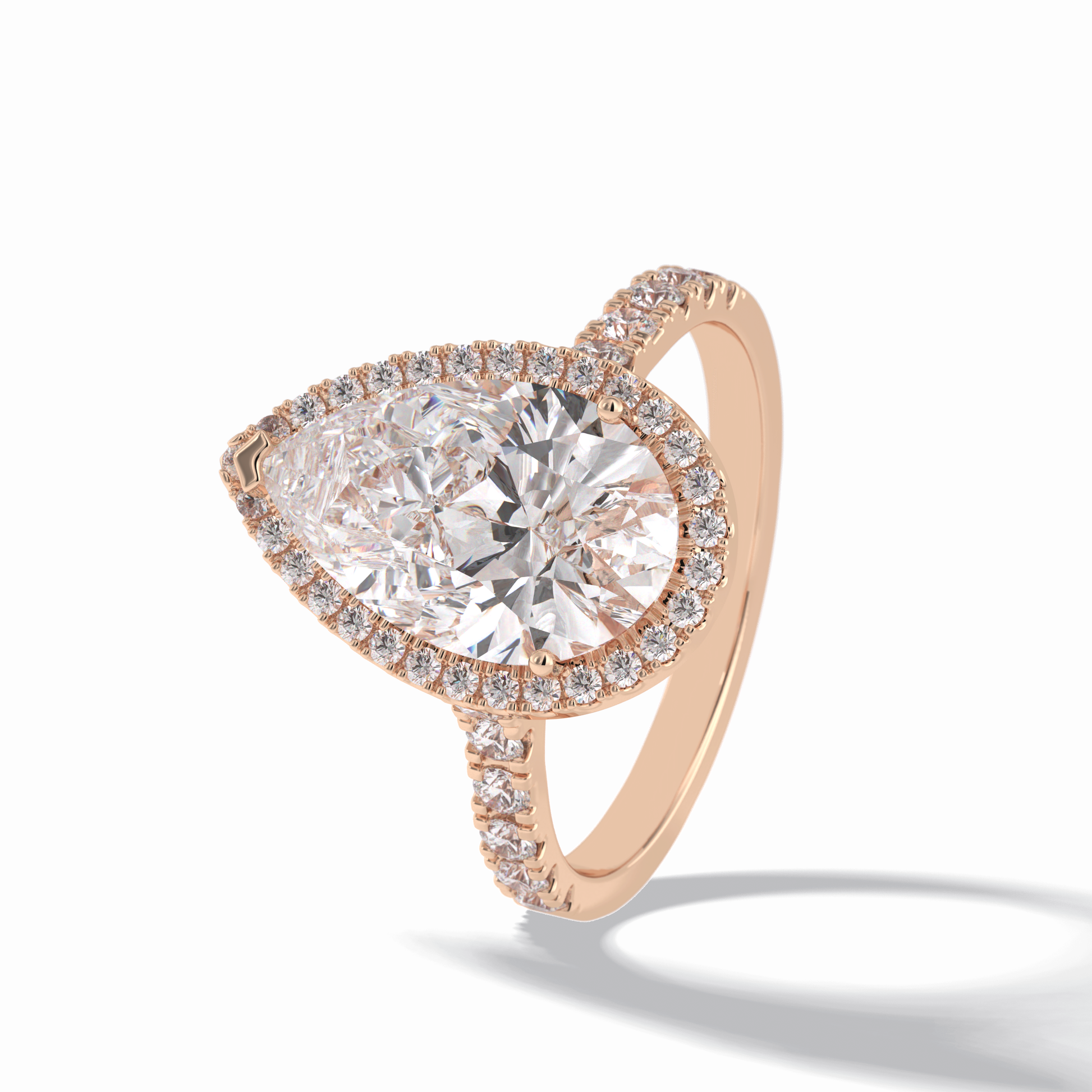 3.07 CT Pear Cut Halo & Pave Style Moissanite Engagement Rings