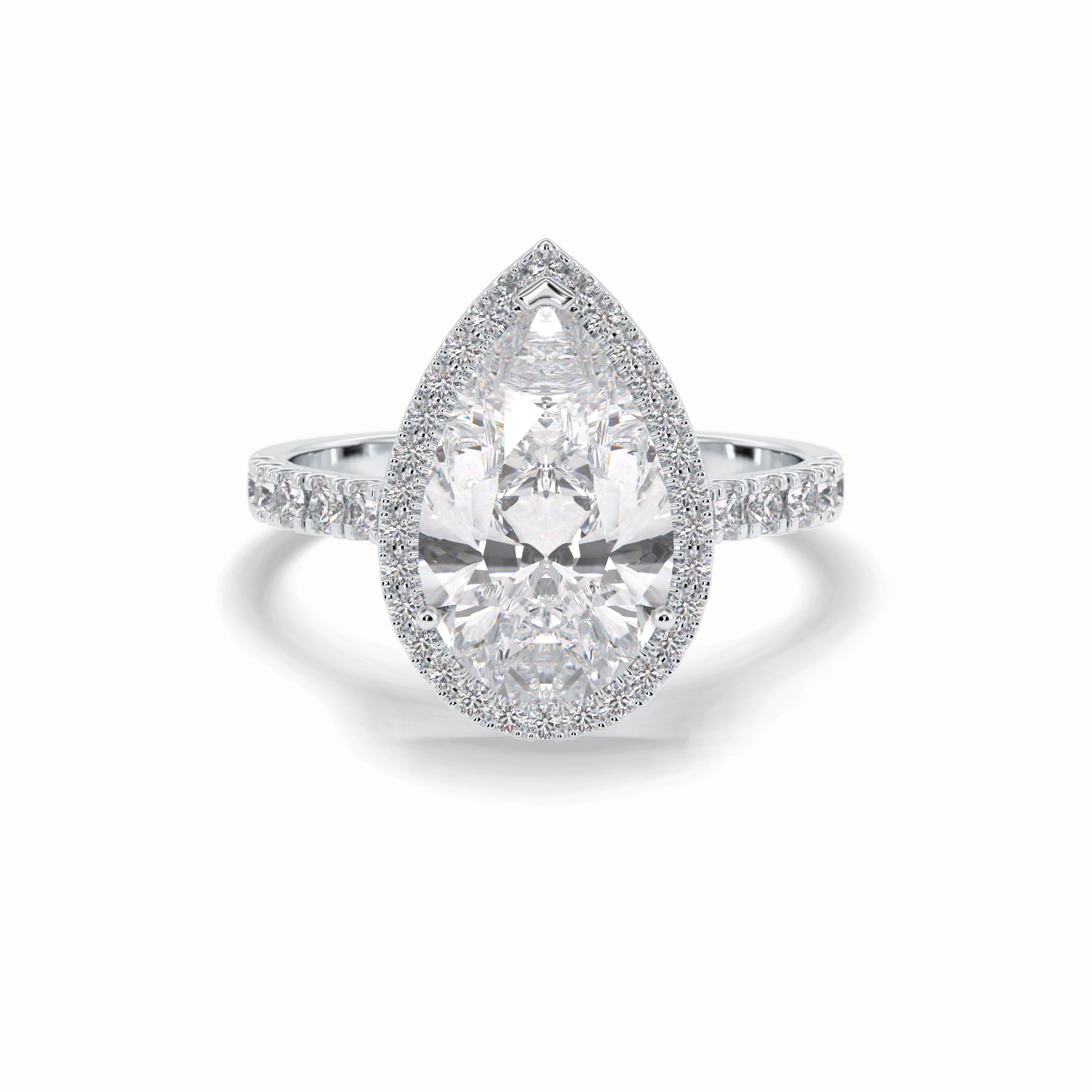 3.07 CT Pear Cut Halo & Pave Style Moissanite Engagement Rings