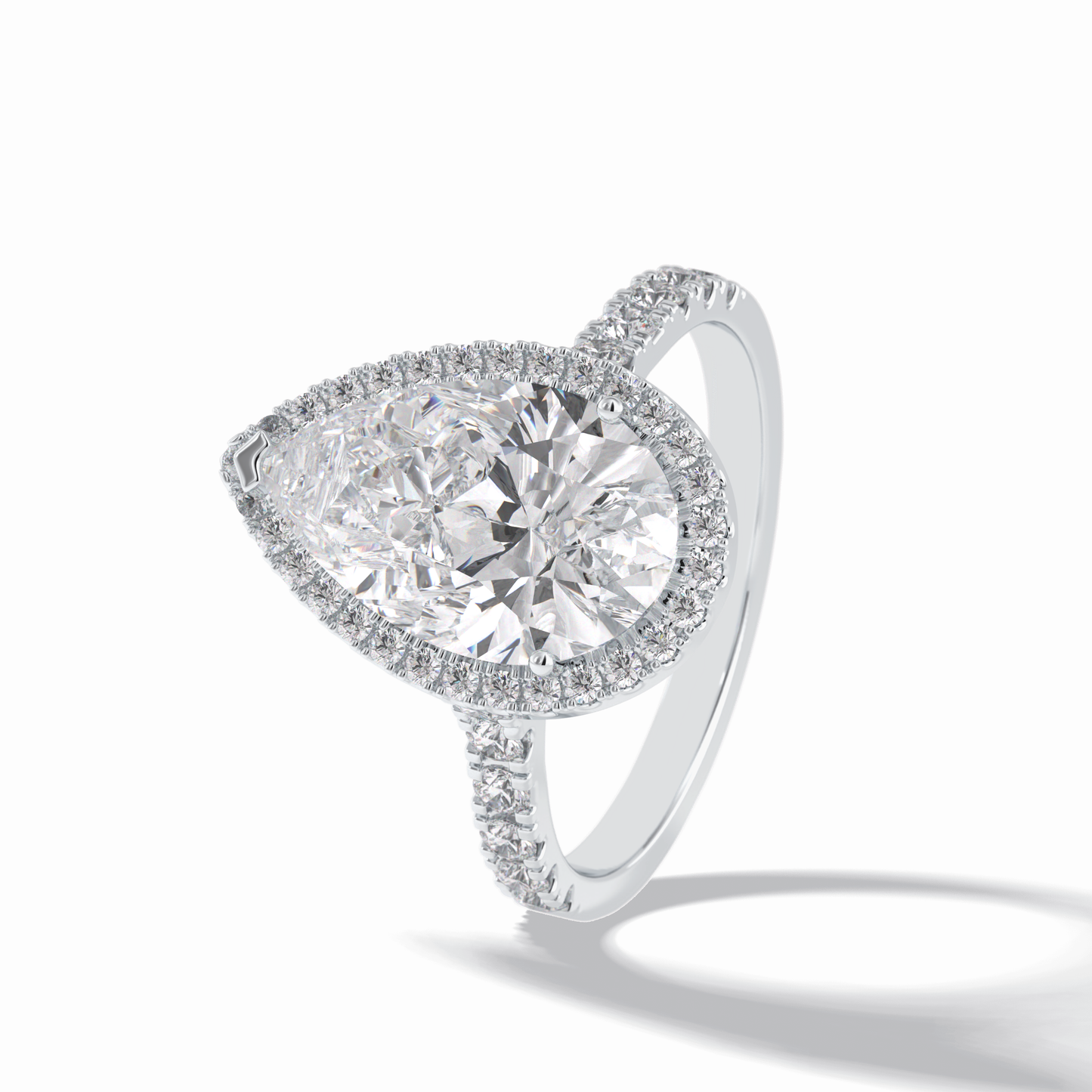 3.07 CT Pear Cut Halo & Pave Style Moissanite Engagement Rings