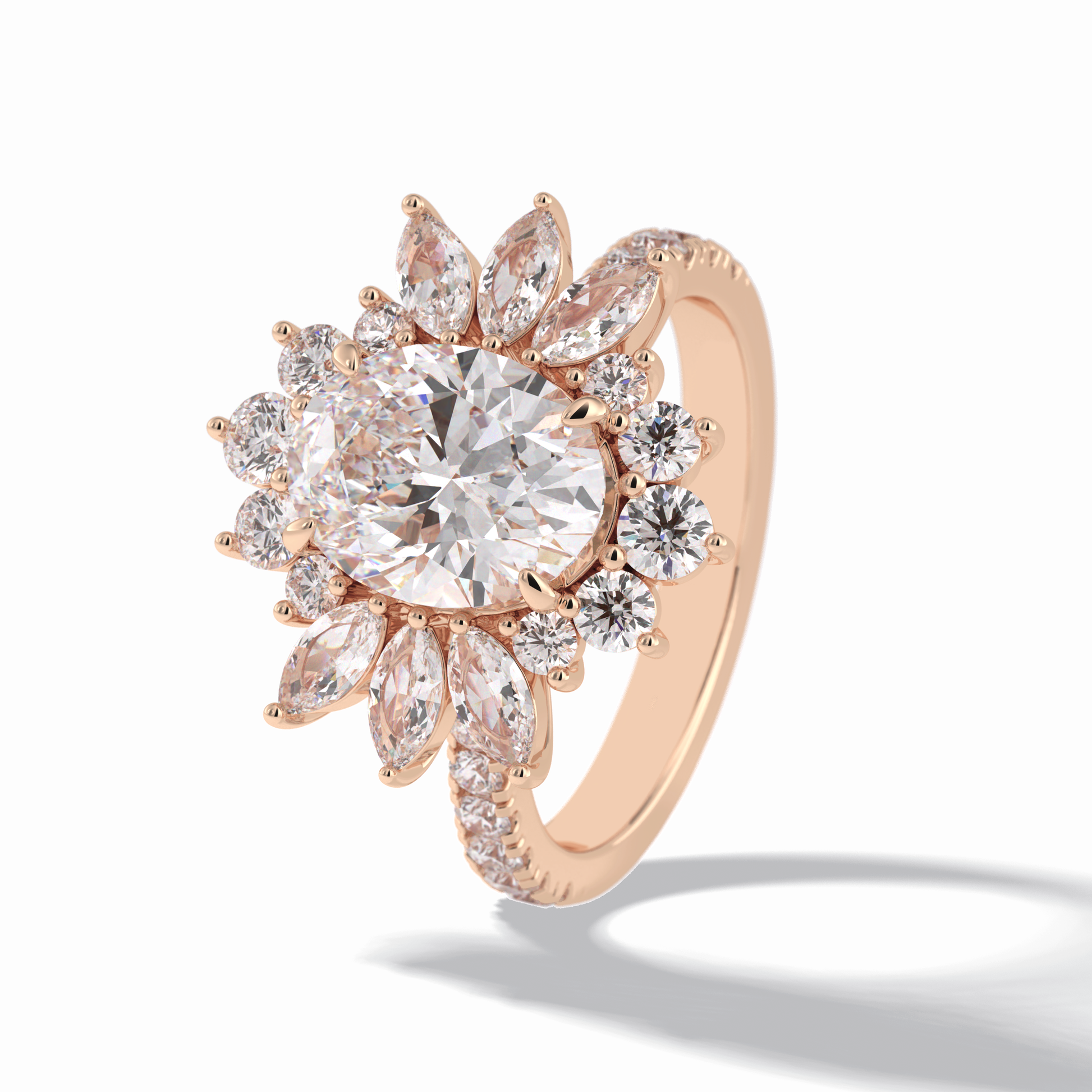 2.01 CT Oval Cut Halo & Pave Style Moissanite Engagement Rings