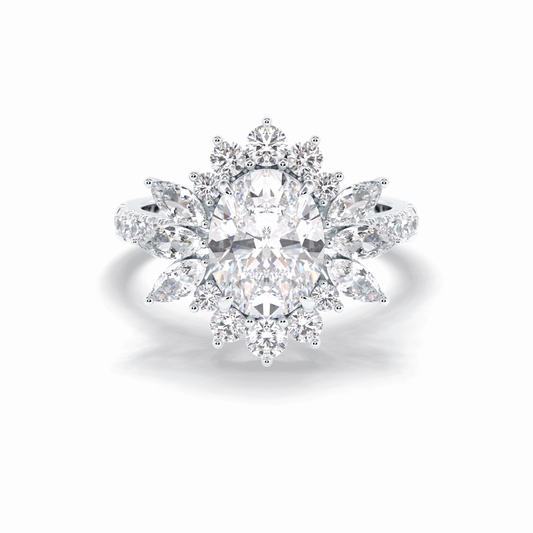 2.01 CT Oval Cut Halo & Pave Style Moissanite Engagement Rings