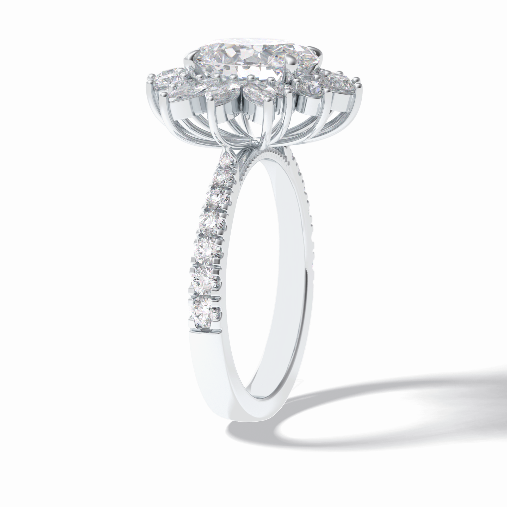 2.01 CT Oval Cut Halo & Pave Style Moissanite Engagement Rings