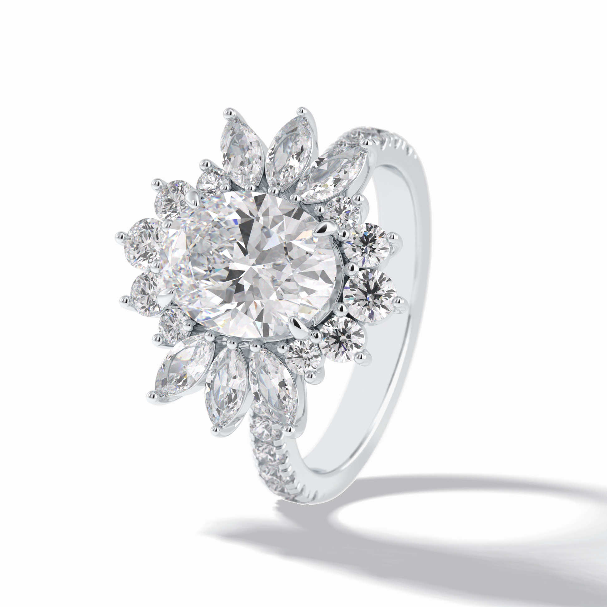 2.01 CT Oval Cut Halo & Pave Style Moissanite Engagement Rings