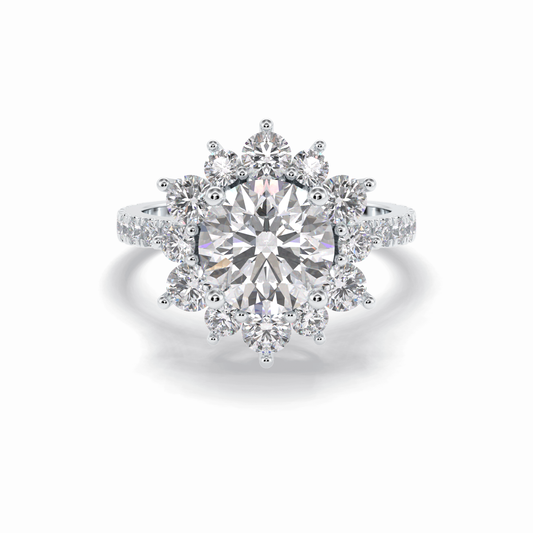 2.5 CT Round Cut Halo & Pave Style Moissanite Engagement Rings