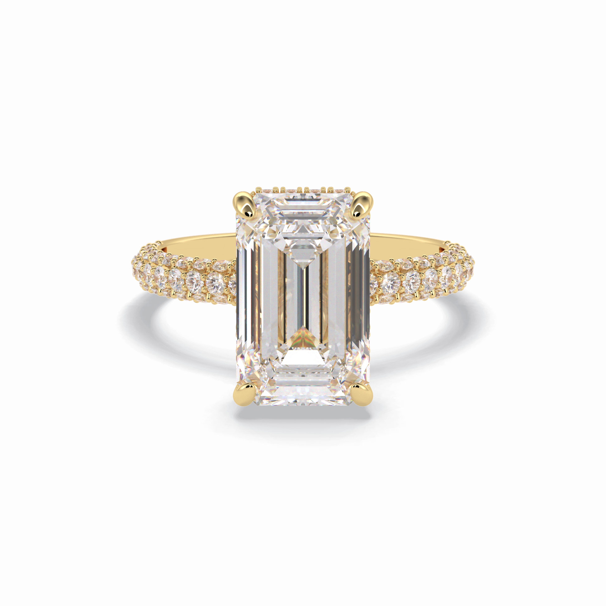 3.99 CT Emerald Cut Hidden Halo & Pave Style Moissanite Engagement Rings