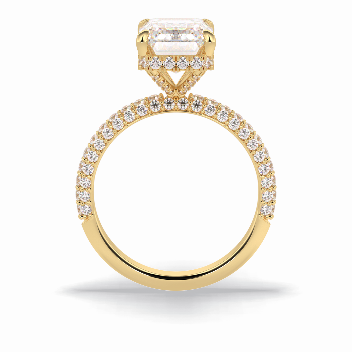 3.99 CT Emerald Cut Hidden Halo & Pave Style Moissanite Engagement Rings