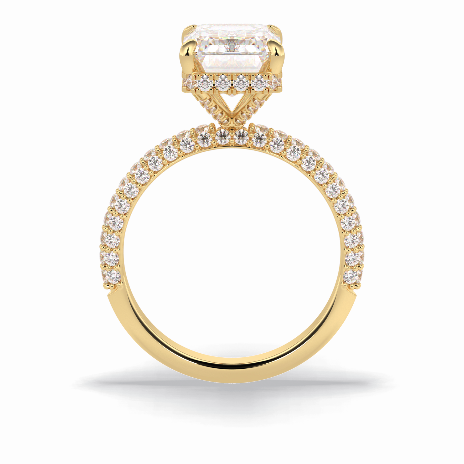 3.99 CT Emerald Cut Hidden Halo & Pave Style Moissanite Engagement Rings