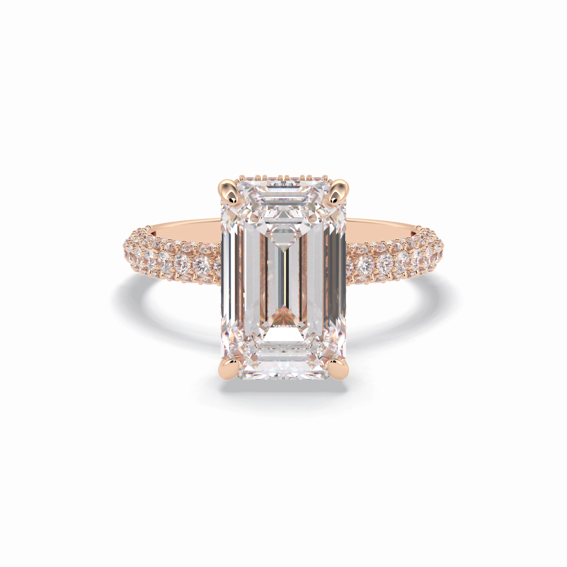 3.99 CT Emerald Cut Hidden Halo & Pave Style Moissanite Engagement Rings
