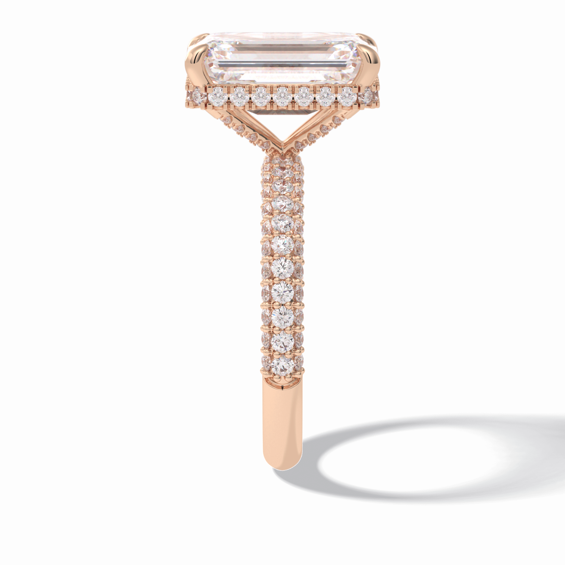 3.99 CT Emerald Cut Hidden Halo & Pave Style Moissanite Engagement Rings
