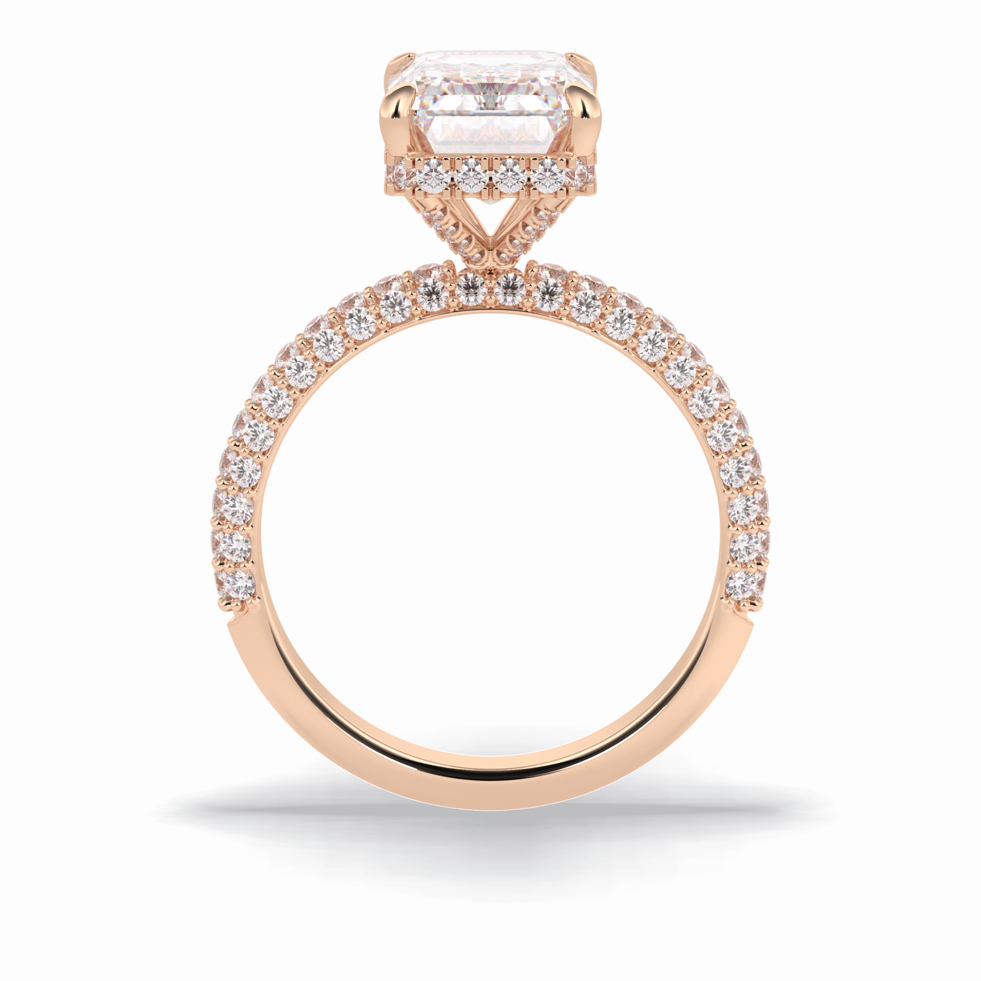 3.99 CT Emerald Cut Hidden Halo & Pave Style Moissanite Engagement Rings