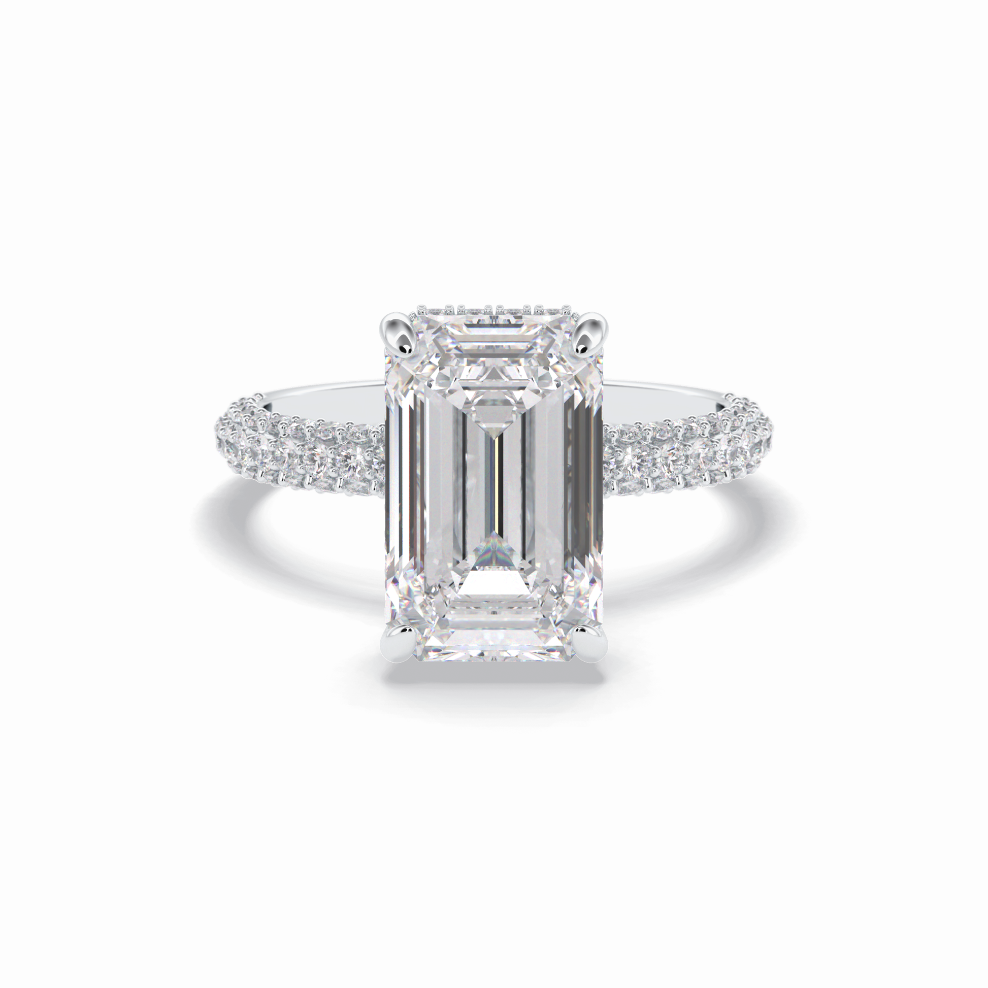 3.99 CT Emerald Cut Hidden Halo & Pave Style Moissanite Engagement Rings
