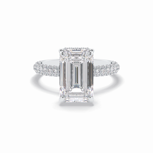 3.99 CT Emerald Cut Hidden Halo & Pave Style Moissanite Engagement Rings