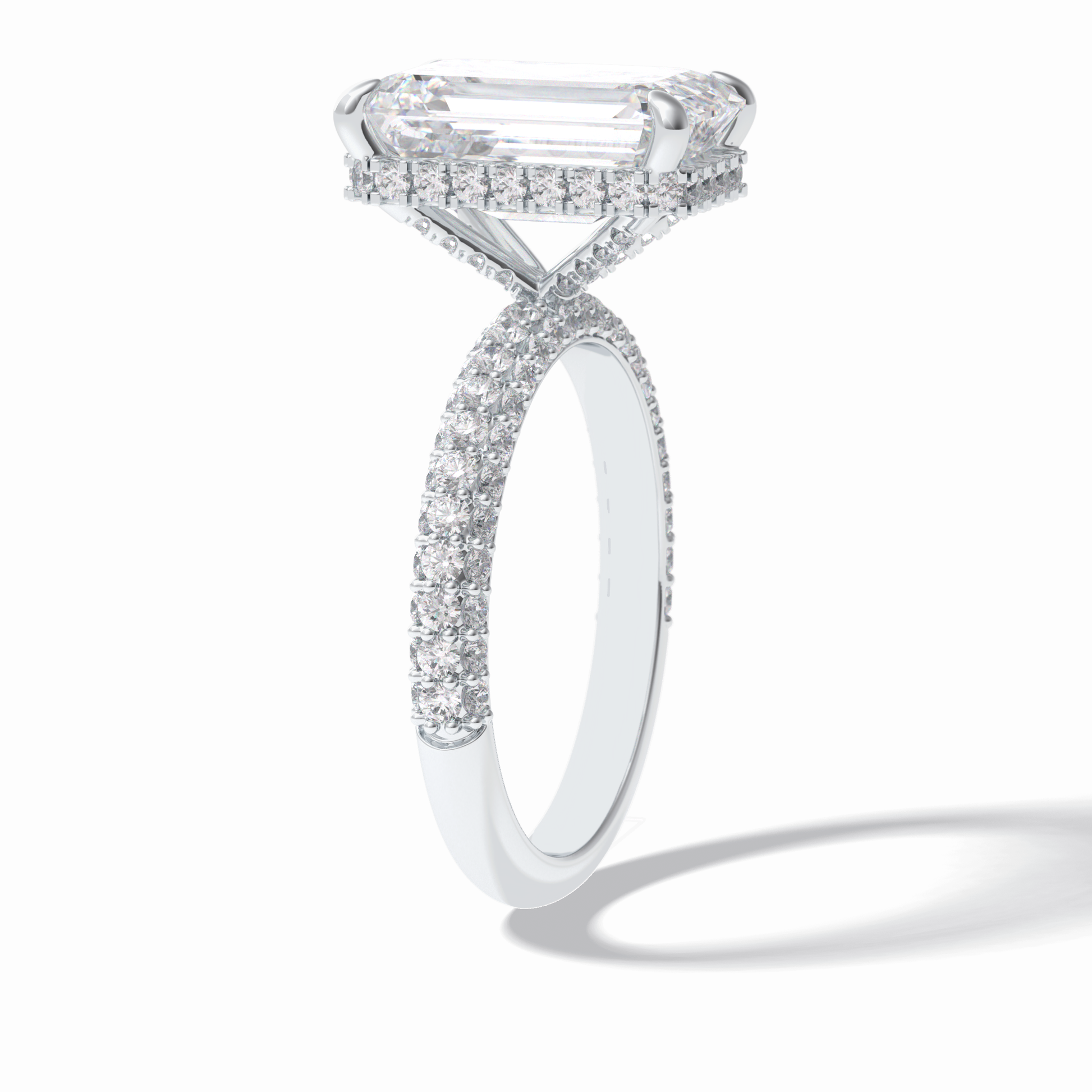3.99 CT Emerald Cut Hidden Halo & Pave Style Moissanite Engagement Rings