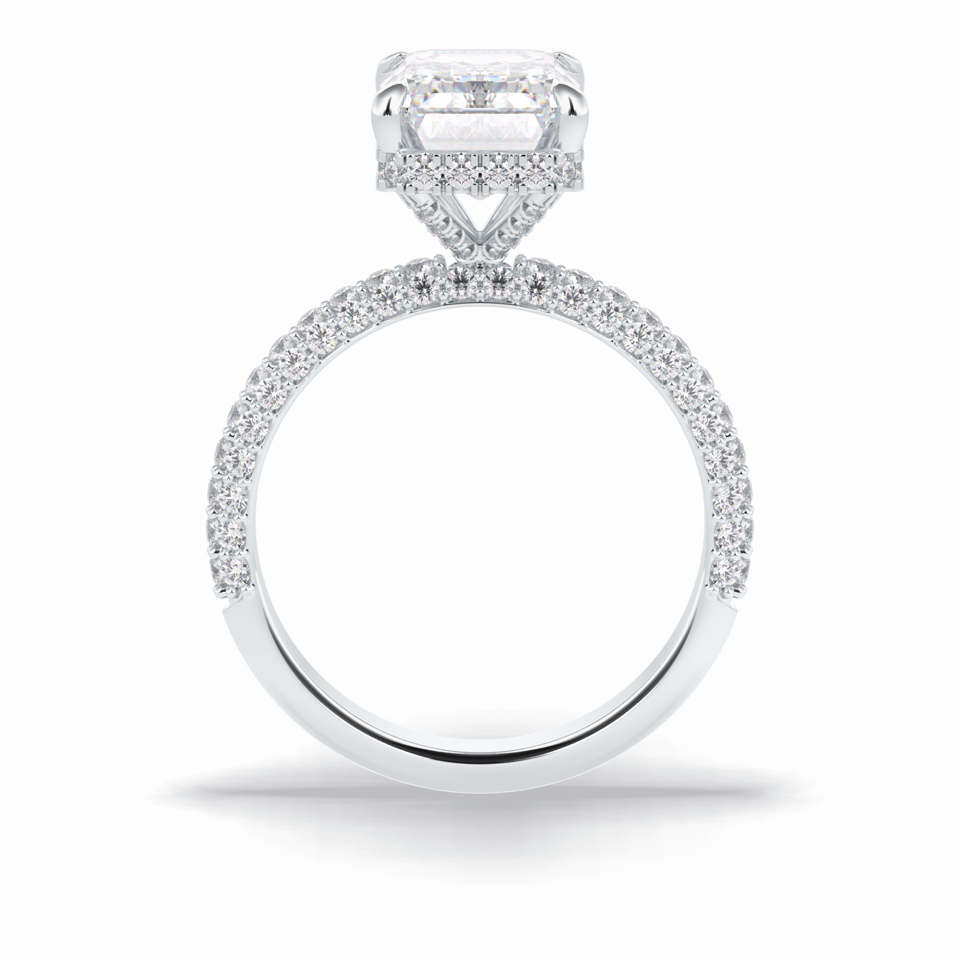3.99 CT Emerald Cut Hidden Halo & Pave Style Moissanite Engagement Rings