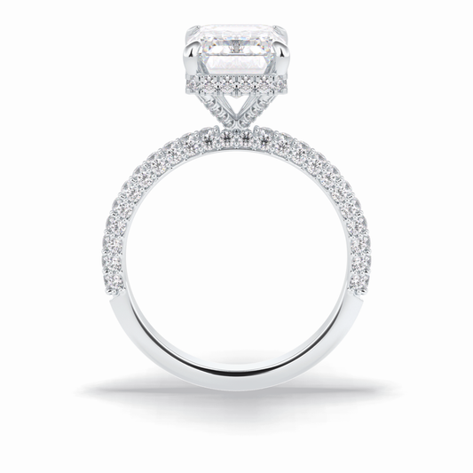 3.99 CT Emerald Cut Hidden Halo & Pave Style Moissanite Engagement Rings