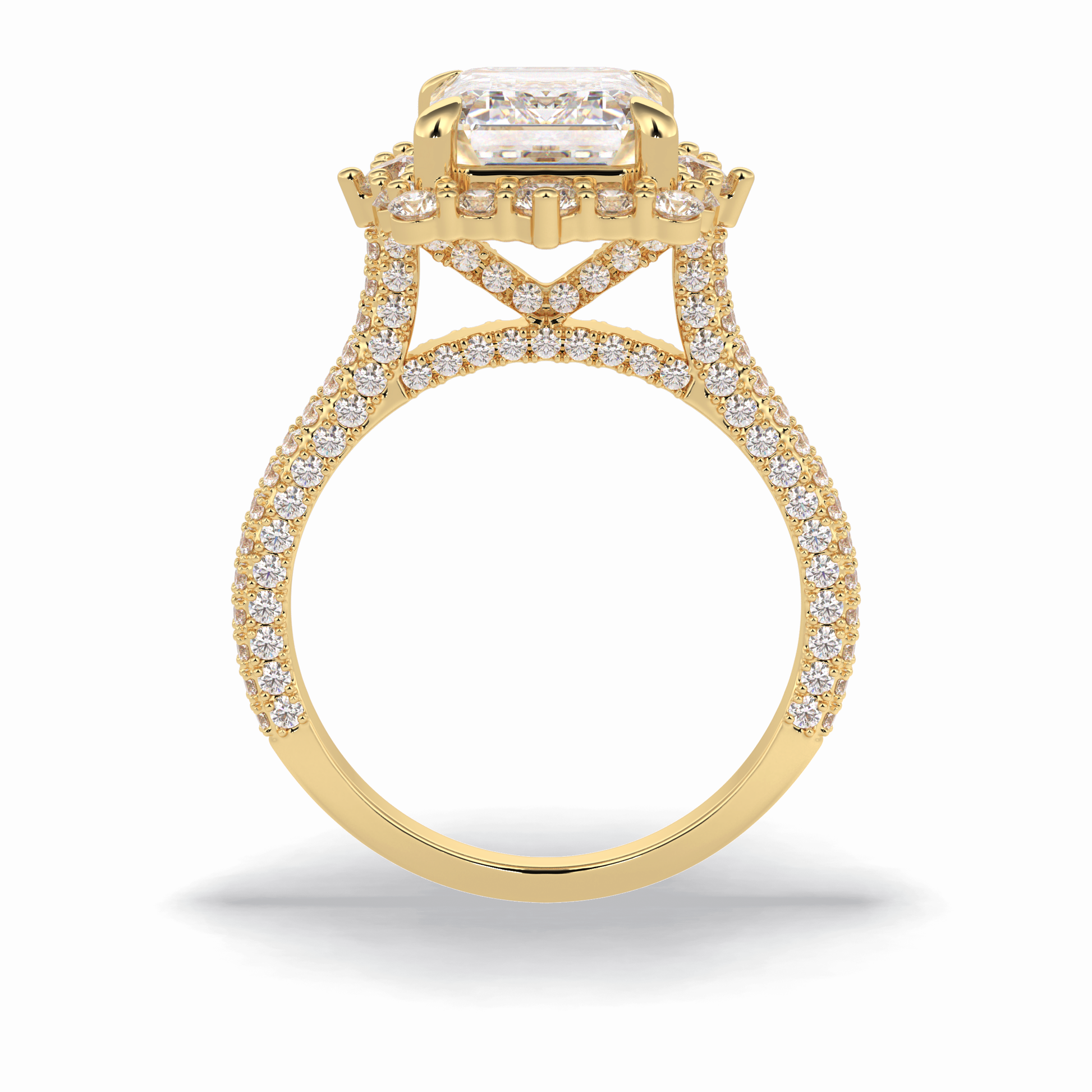 3.0 CT Emerald Cut Halo & Pave Style Moissanite Engagement Rings