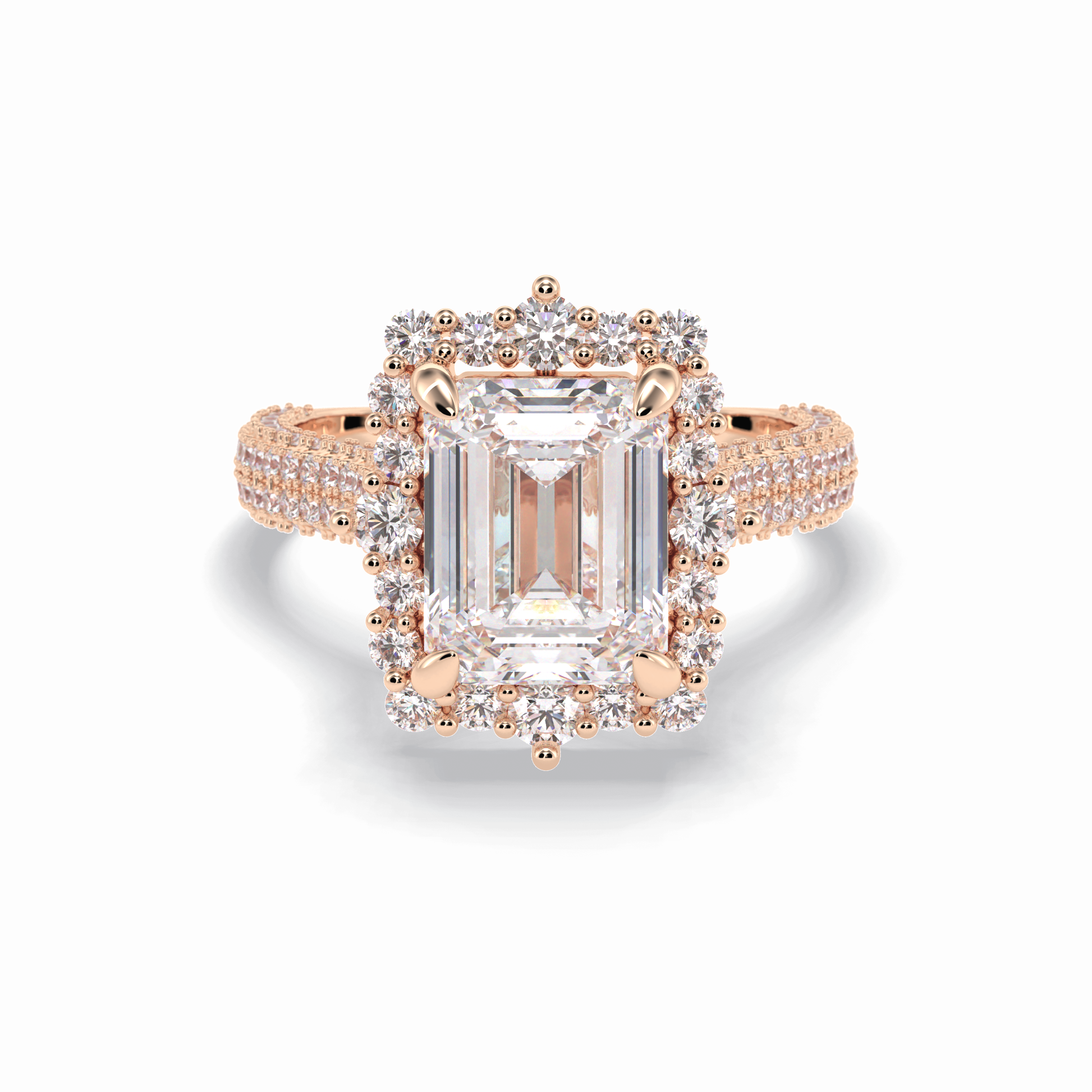 3.0 CT Emerald Cut Halo & Pave Style Moissanite Engagement Rings