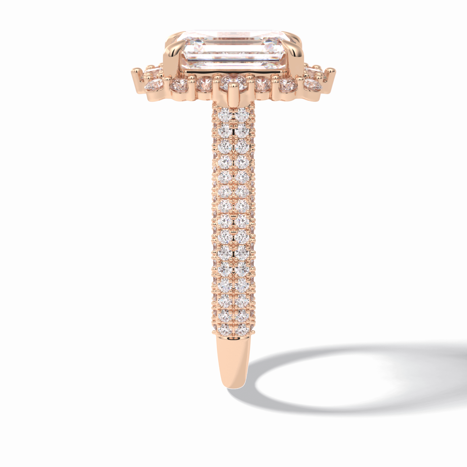 3.0 CT Emerald Cut Halo & Pave Style Moissanite Engagement Rings