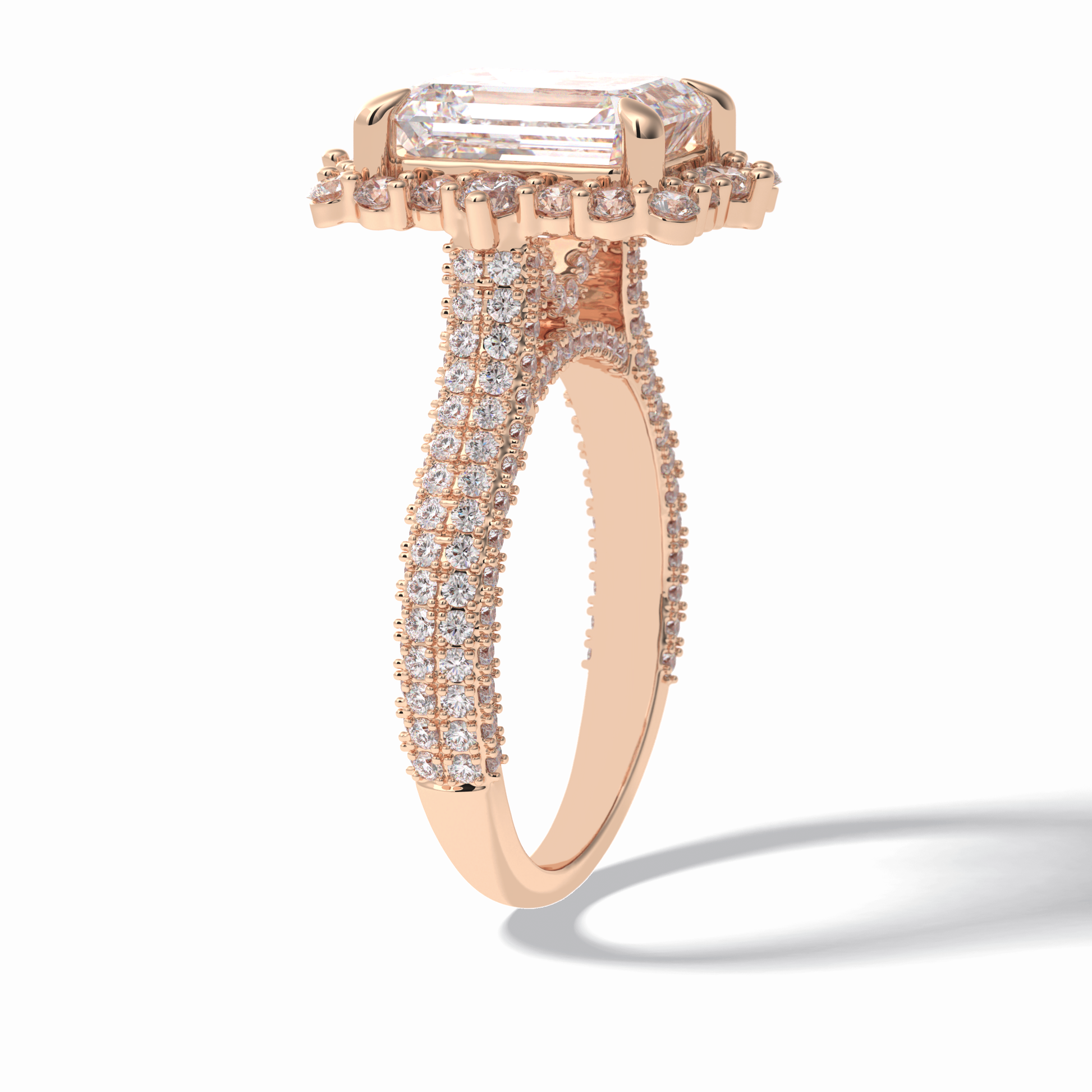 3.0 CT Emerald Cut Halo & Pave Style Moissanite Engagement Rings