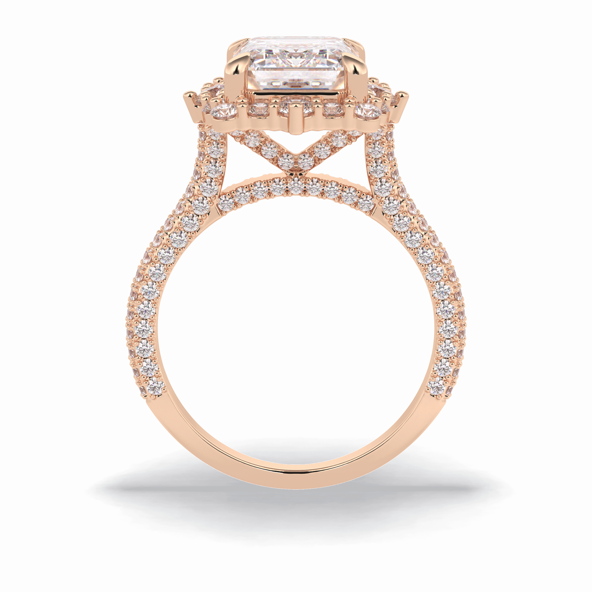 3.0 CT Emerald Cut Halo & Pave Style Moissanite Engagement Rings