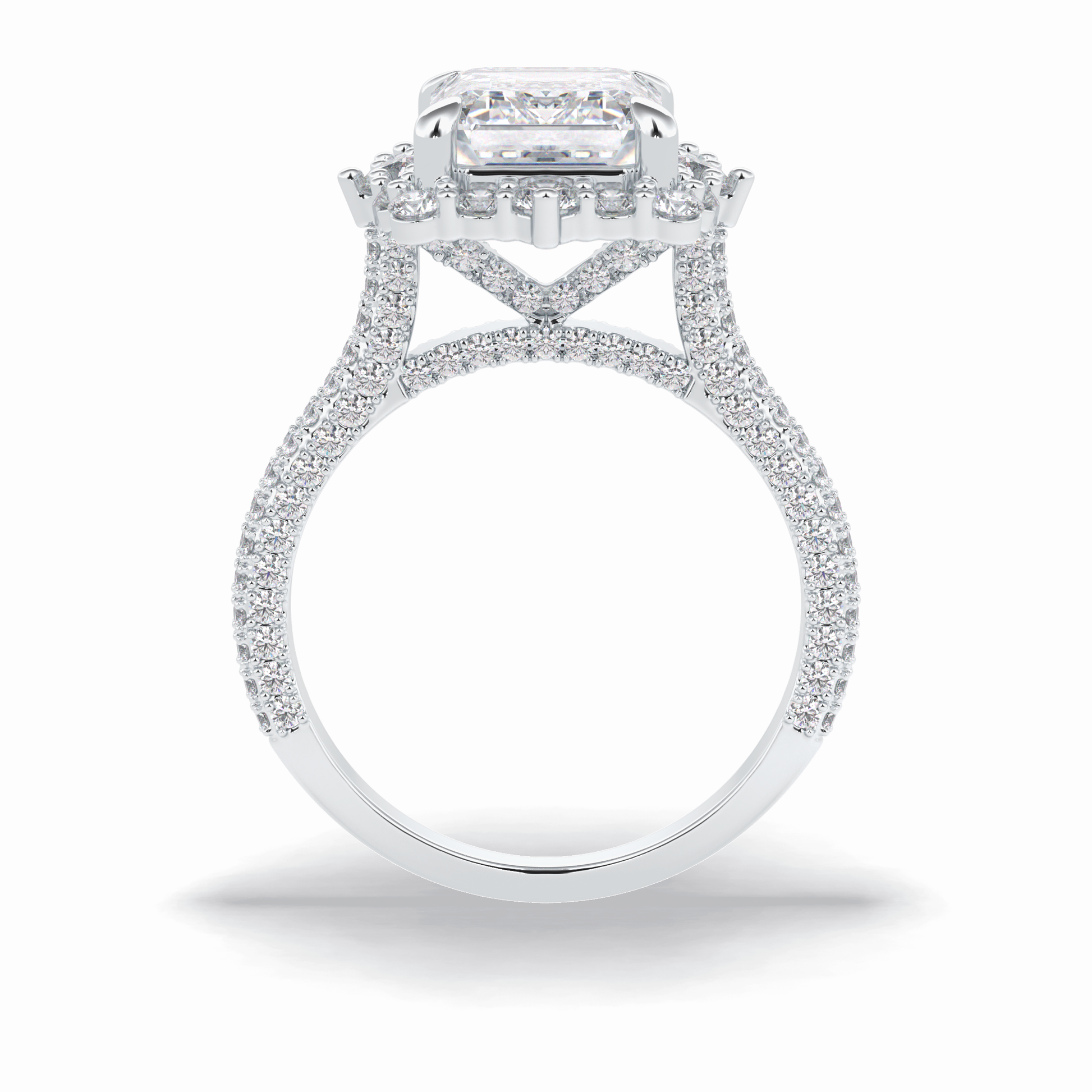 3.0 CT Emerald Cut Halo & Pave Style Moissanite Engagement Rings