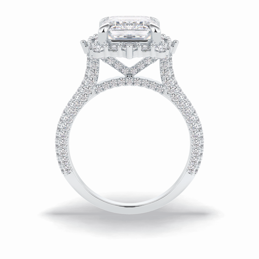 3.0 CT Emerald Cut Halo & Pave Style Moissanite Engagement Rings