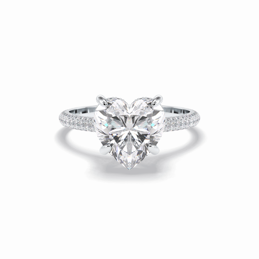 3.0 CT Heart Cut Hidden Halo & Pave Style Moissanite Engagement Rings