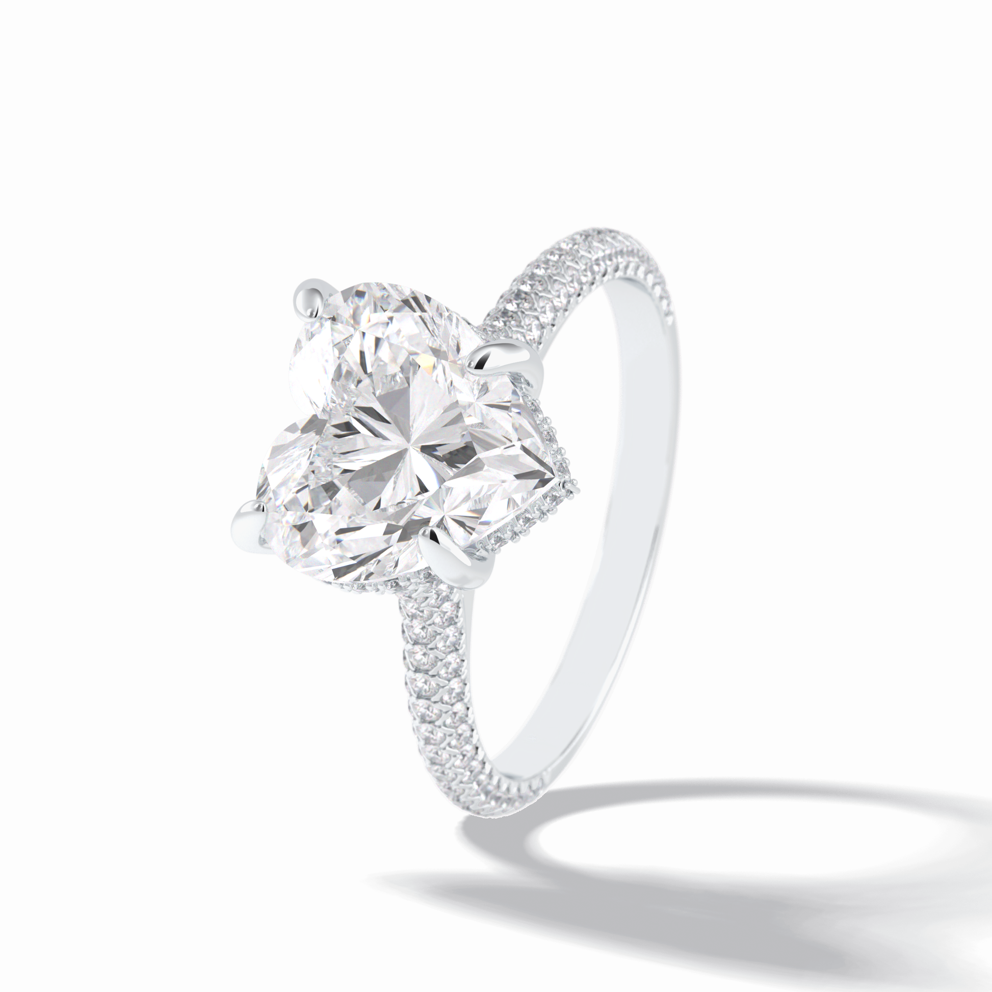 3.0 CT Heart Cut Hidden Halo & Pave Style Moissanite Engagement Rings