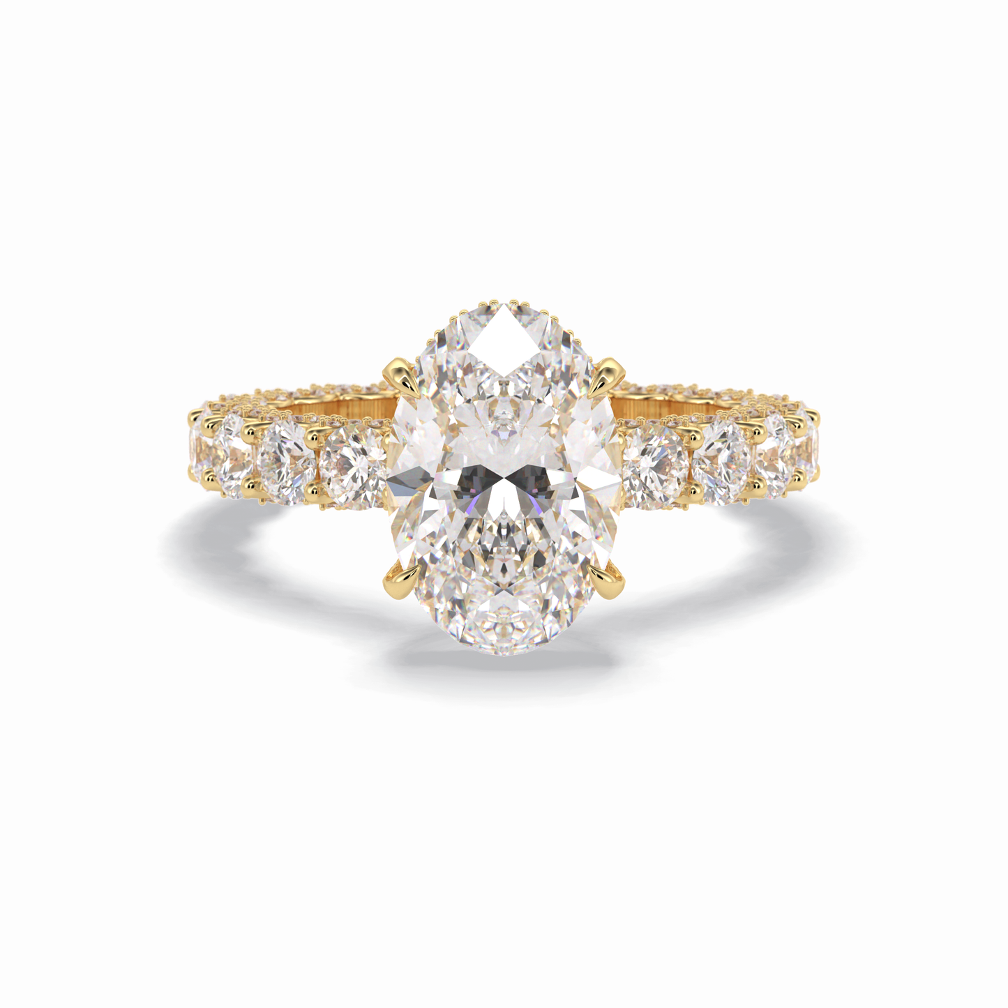3.09 CT Oval Cut Hidden Halo & Pave Style Moissanite Engagement Rings