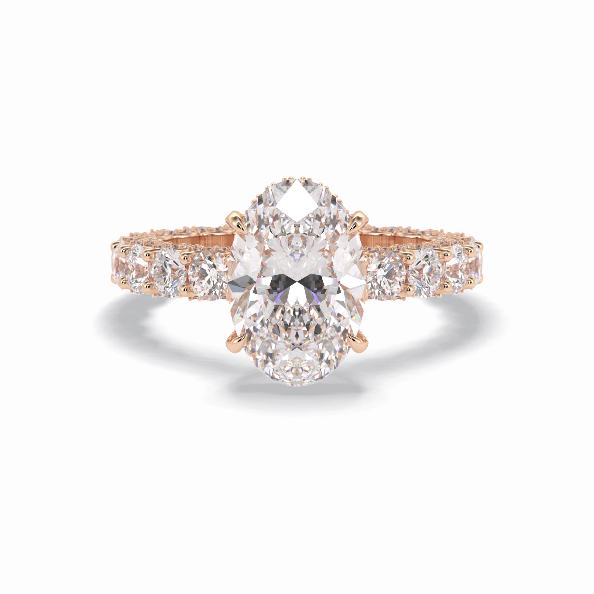 3.09 CT Oval Cut Hidden Halo & Pave Style Moissanite Engagement Rings