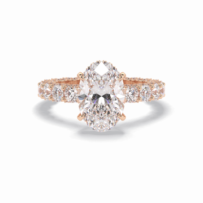3.09 CT Oval Cut Hidden Halo & Pave Style Moissanite Engagement Rings