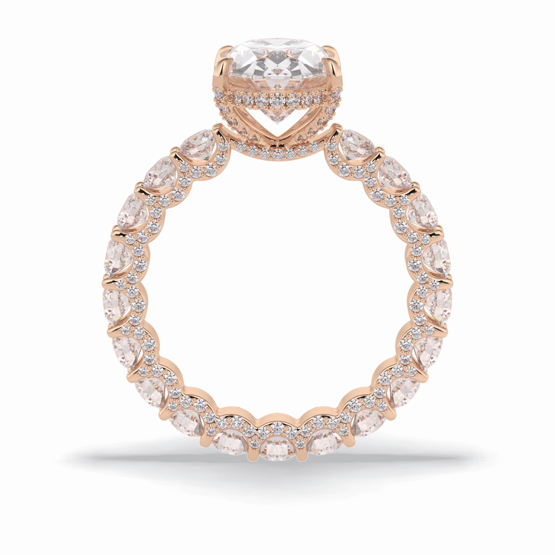 3.09 CT Oval Cut Hidden Halo & Pave Style Moissanite Engagement Rings