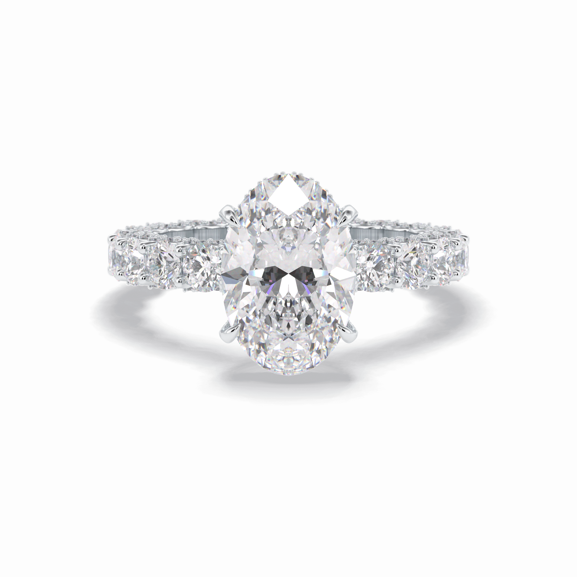 3.09 CT Oval Cut Hidden Halo & Pave Style Moissanite Engagement Rings
