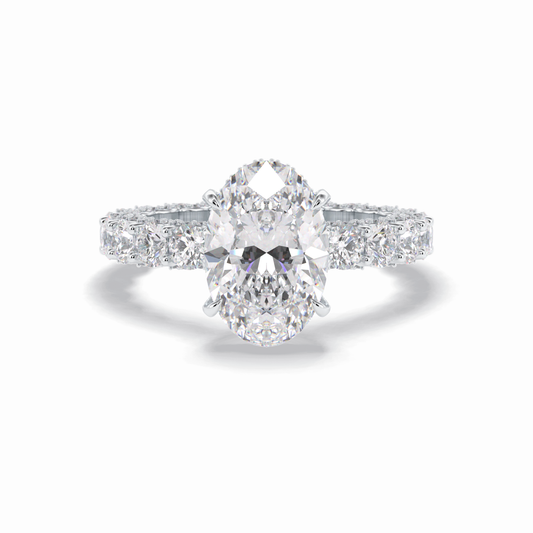3.09 CT Oval Cut Hidden Halo & Pave Style Moissanite Engagement Rings