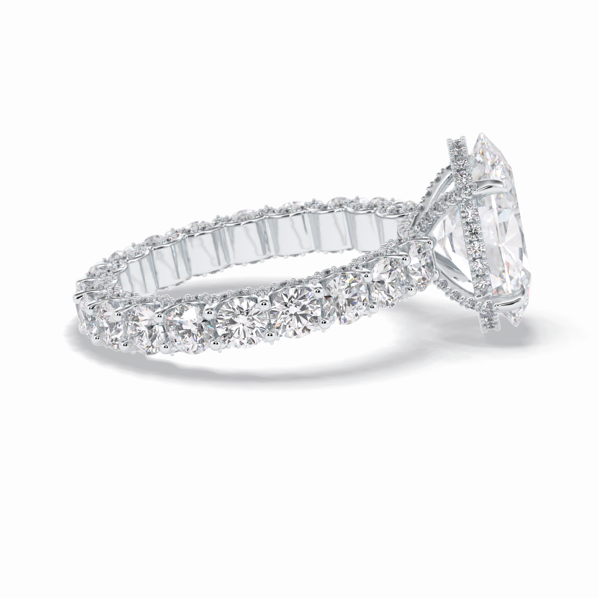 3.09 CT Oval Cut Hidden Halo & Pave Style Moissanite Engagement Rings