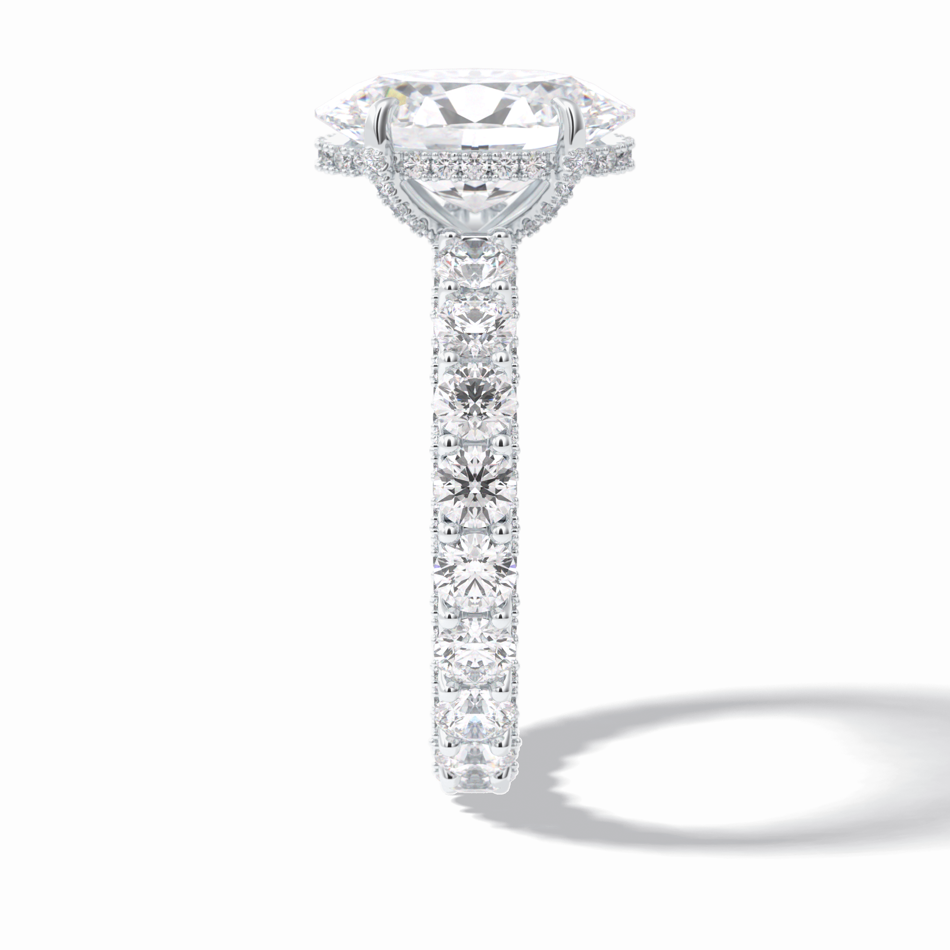 3.09 CT Oval Cut Hidden Halo & Pave Style Moissanite Engagement Rings